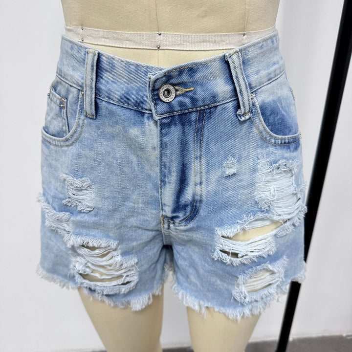 Women's Destroyed Denim Shorts in Casual Style Lune London