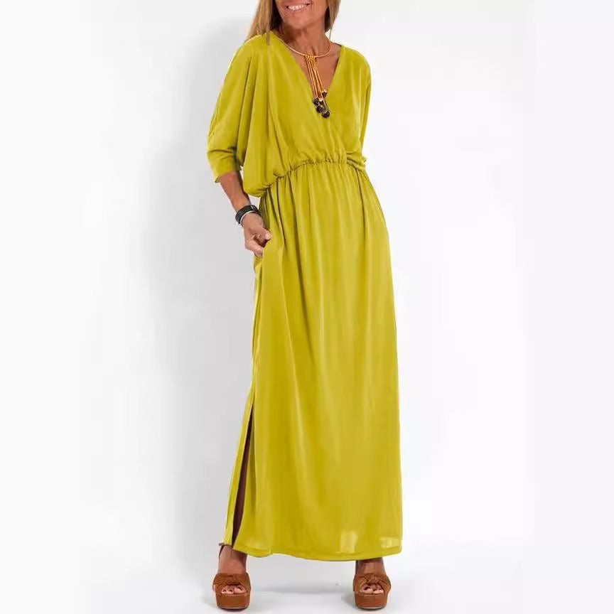 Robe maxi élégante pour femmes avec fente latérale et ceinture flexible Chic & Stil