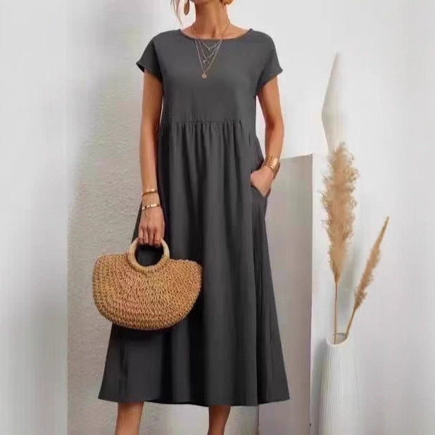 Robe Midi pour Femmes avec Manches Ballon et Poches Pratiques Chic & Stil