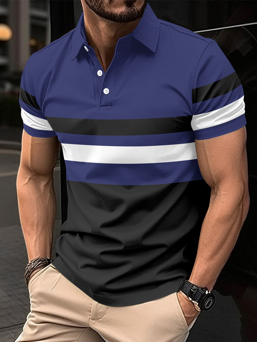 Men's Active Striped Polo Shirt Trendy Lune London
