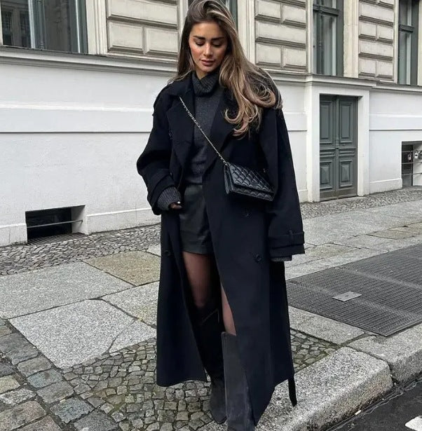Manteau trench long élégant pour femmes avec col structuré debout Chic & Stil