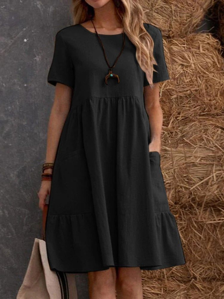 Casual cotton dress for women with pockets and ruffle Chic and Style