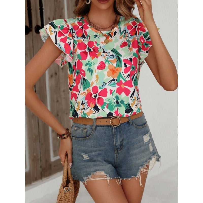 Ladies Top with Puff Sleeves Floral Lune London