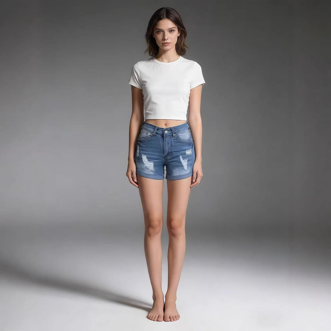 Women's Destroyed Denim Shorts in a Casual Fit with Fashionable Details Lune London