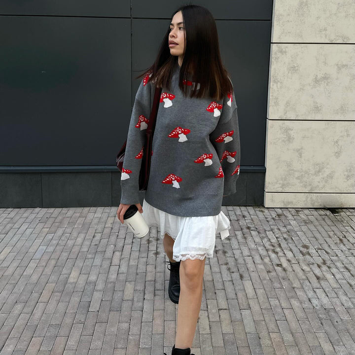 Women's sweater with a creative mushroom design and a casual fit Lune London