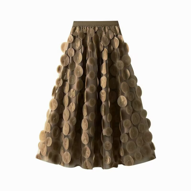Elegant tulle skirt for women with 3D flower appliqués Lune London