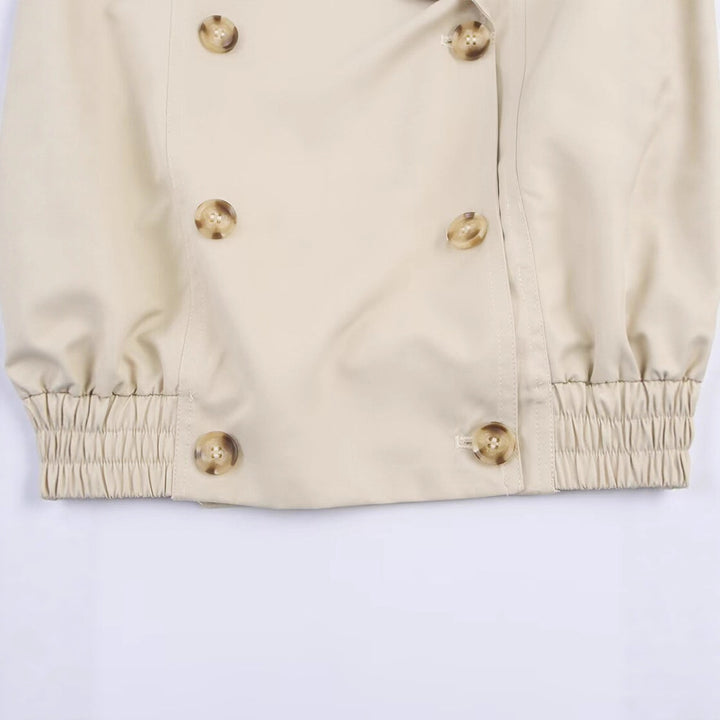 Ladies trendy transition jacket with removable fur collar and decorative buttons Lune London
