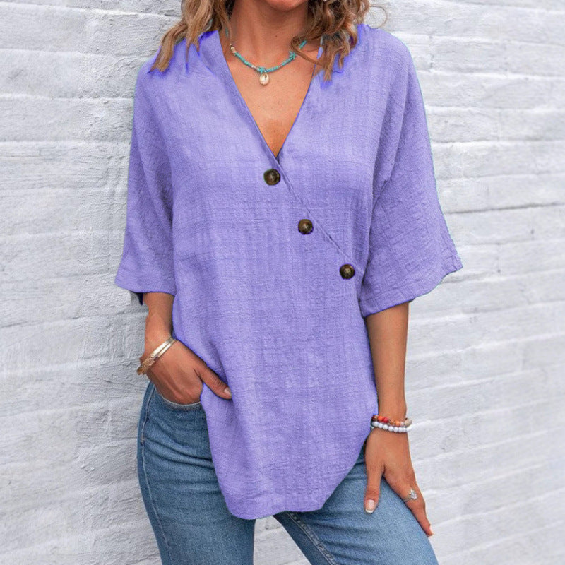 Viscose tunic for women with asymmetrical cut and unique button details Lune London