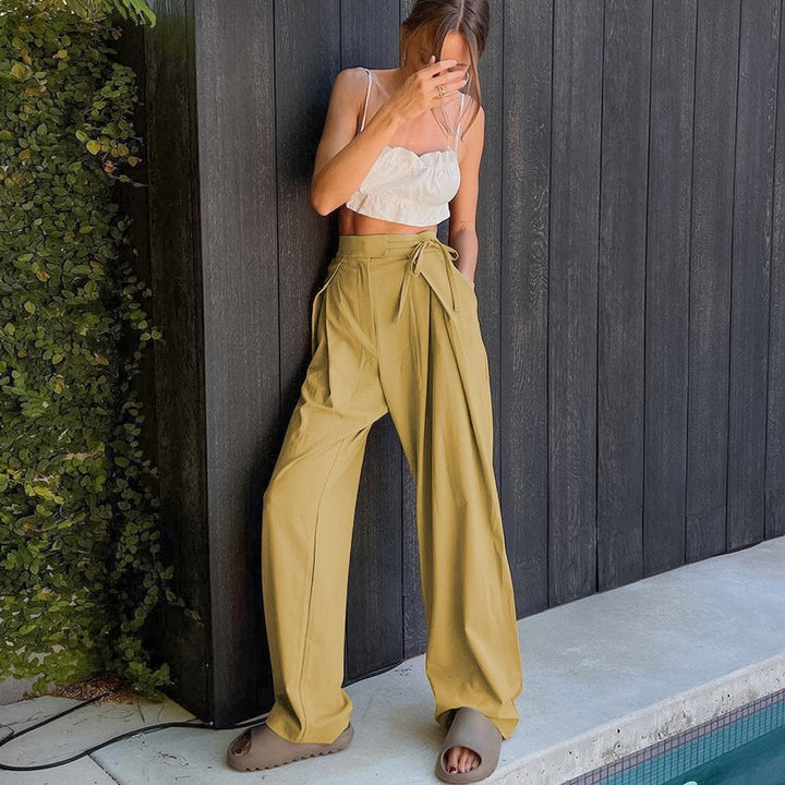 High-waisted wide-leg pants for women with drawstring and elegant pleats Lune London
