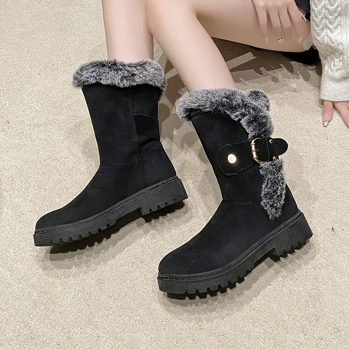 Warm-lined boots for women with a trendy fur collar and a beautiful buckle Lune London