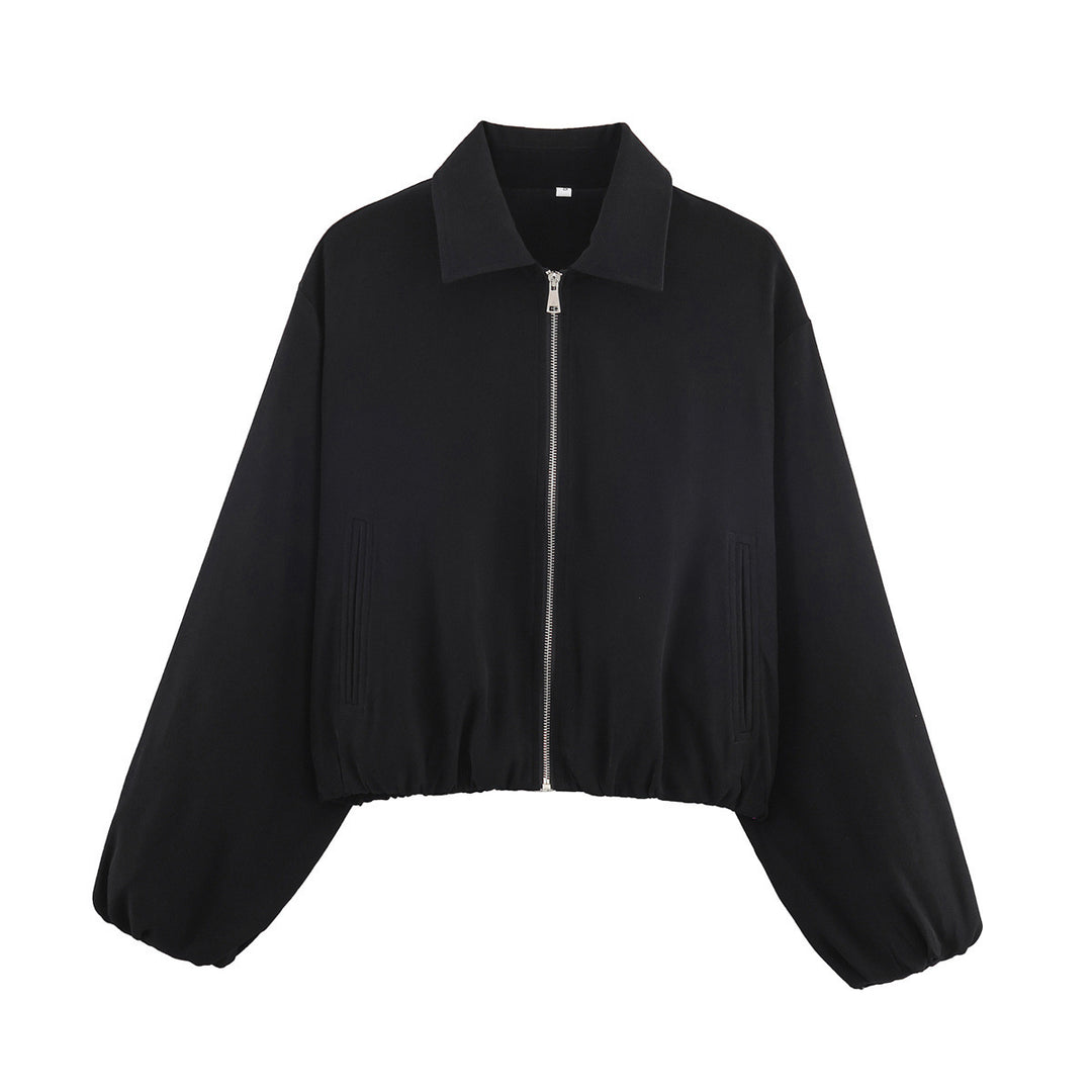 Fashion transitional jacket for women with a high collar and voluminous sleeves Lune London