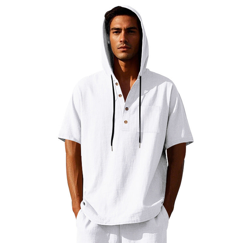 Men's casual hoodie with button placket and chest pocket Lune London
