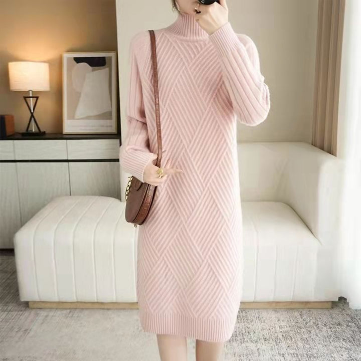 Robe en tricot pour femmes avec col montant et motif côtelé Chic & Stil