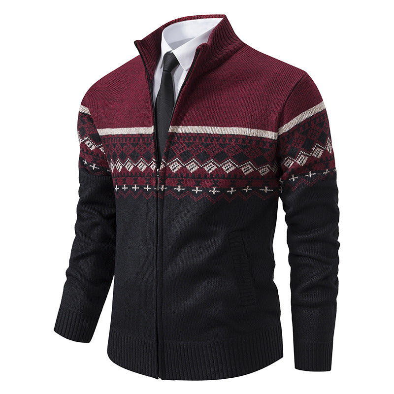 Men's Cardigan with Stand-Up Collar and Norwegian Pattern Lune London