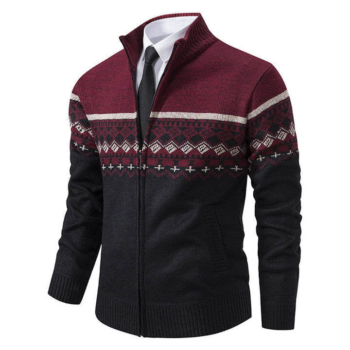 Men's Cardigan with Stand-Up Collar and Norwegian Pattern Lune London
