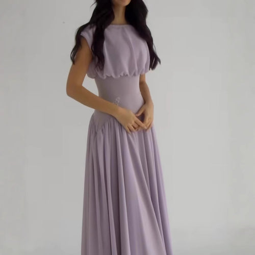 Maxi dress for ladies with elegant gathering and feminine accents Lune London