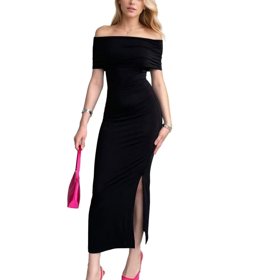 Robe maxi pour femmes avec une coupe hors-épaule et une fente élégante Chic & Stil