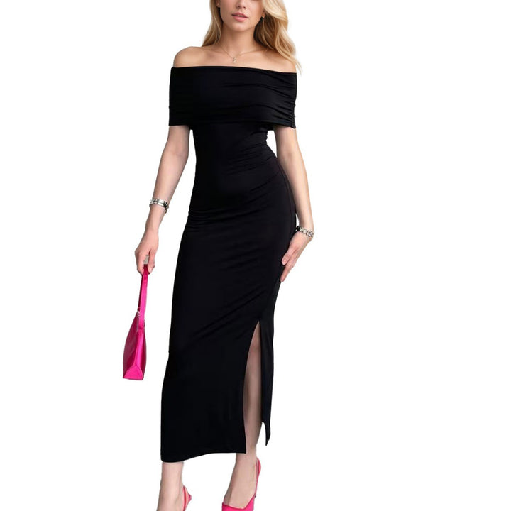 Robe maxi pour femmes avec une coupe hors-épaule et une fente élégante Chic & Stil
