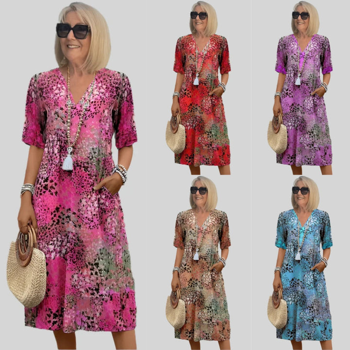 Women Midi Floral Dress with V Neck Lune London