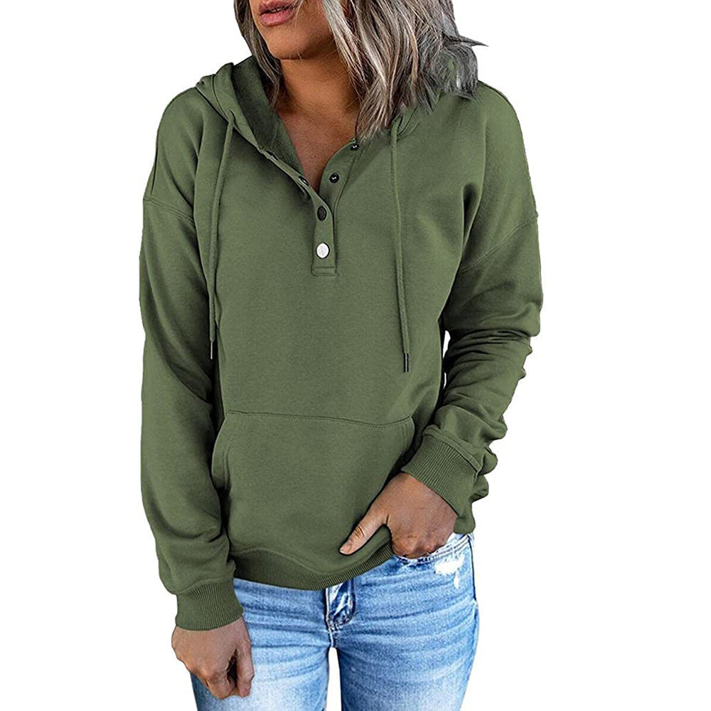 Ladies casual hoodie with button placket and kangaroo pocket Lune London