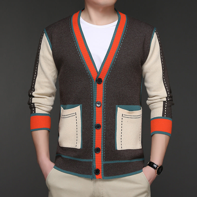 Fashion knit jacket for men with contrasting details and practical pockets Lune London