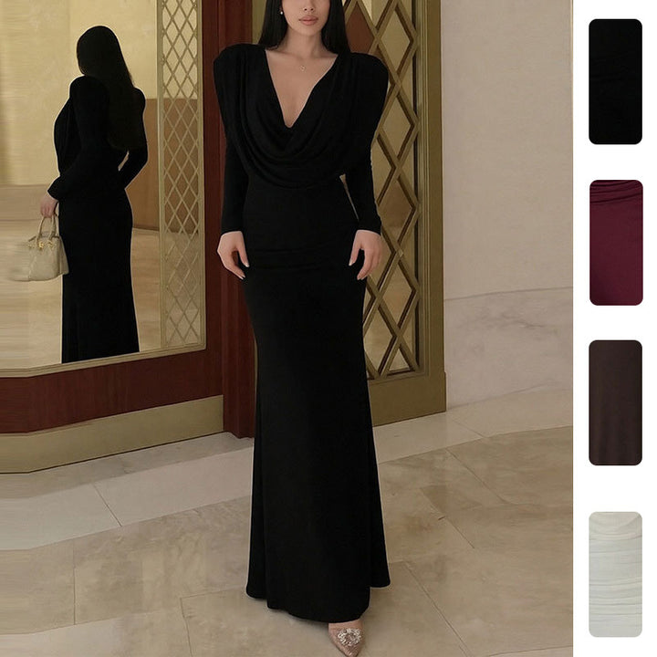 Robe Maxi Élégante pour Femmes avec Encolure Wrap Sophistiquée et Détails Drapés Chic & Stil