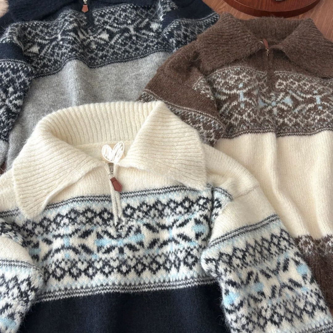 Pull en tricot pour femmes avec un motif norvégien élaboré Chic & Stil