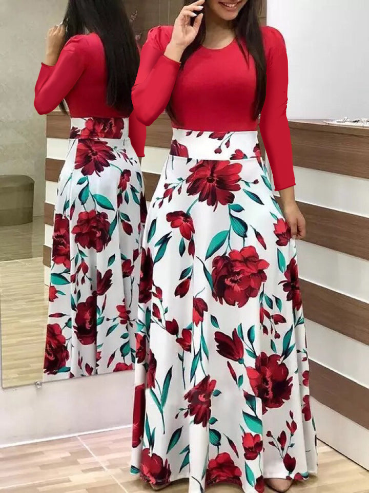 Women's Elegant Maxi Dress with Graphic Print and Flexible Waist Lune London