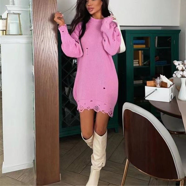 Oversized ribbed sweater for women with frayed hem Lune London