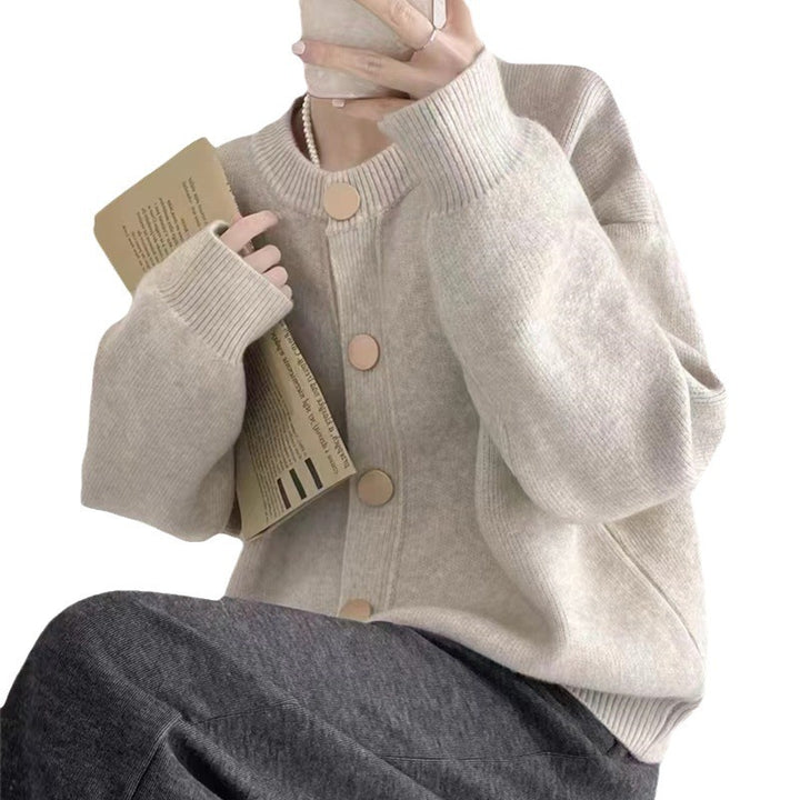 Casual knit cardigan for women with contrasting buttons Lune London