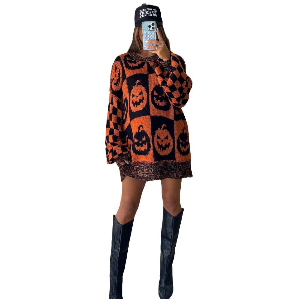 Thick knit sweater for women with a modern ghost pattern and a casual fit Lune London