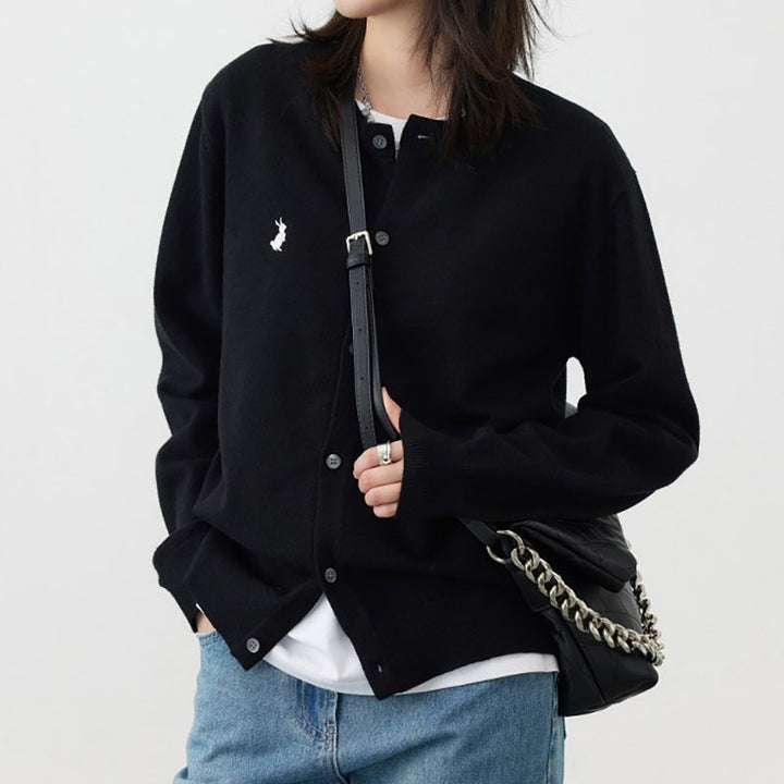 Ladies soft knit jacket with fine button details and a chic and stylish design
