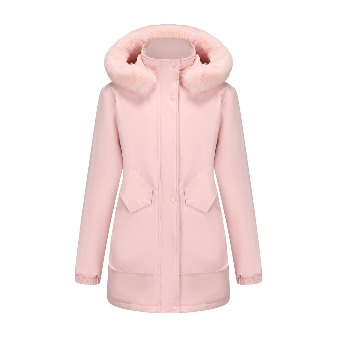 Ladies waterproof parka jacket with cozy faux fur collar Lune London