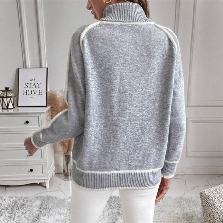 Women's Elegant Turtleneck Sweater with Structured Knitted Surface and Contrasting Accents Lune London