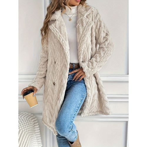 Ladies Teddy Plush Coat with Double-Breasted Closure and Structured Design Lune London