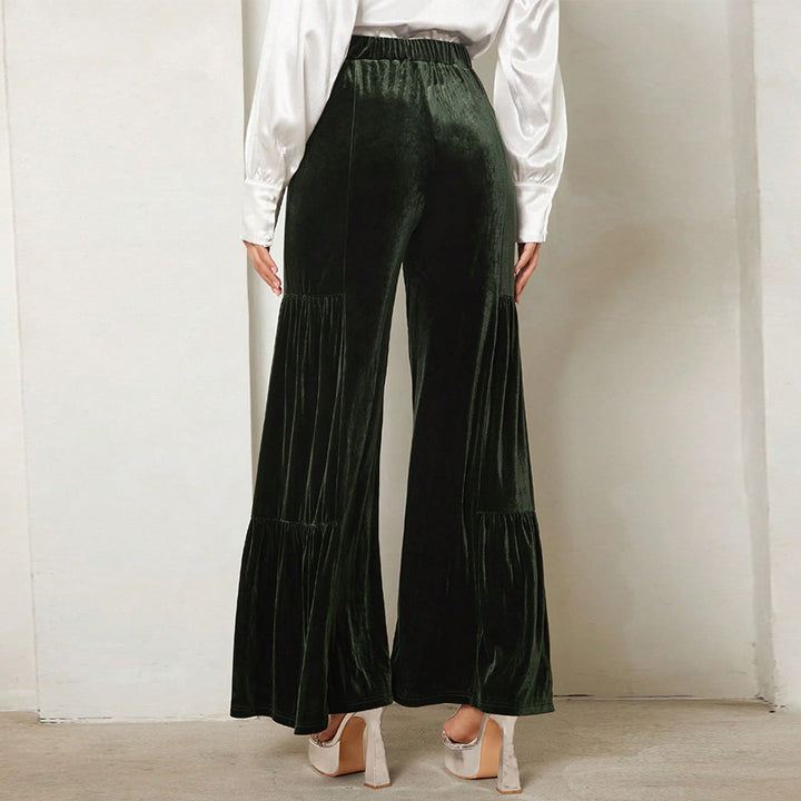 Pantalons larges en velours pour femmes avec détails froncés Chic & Stil