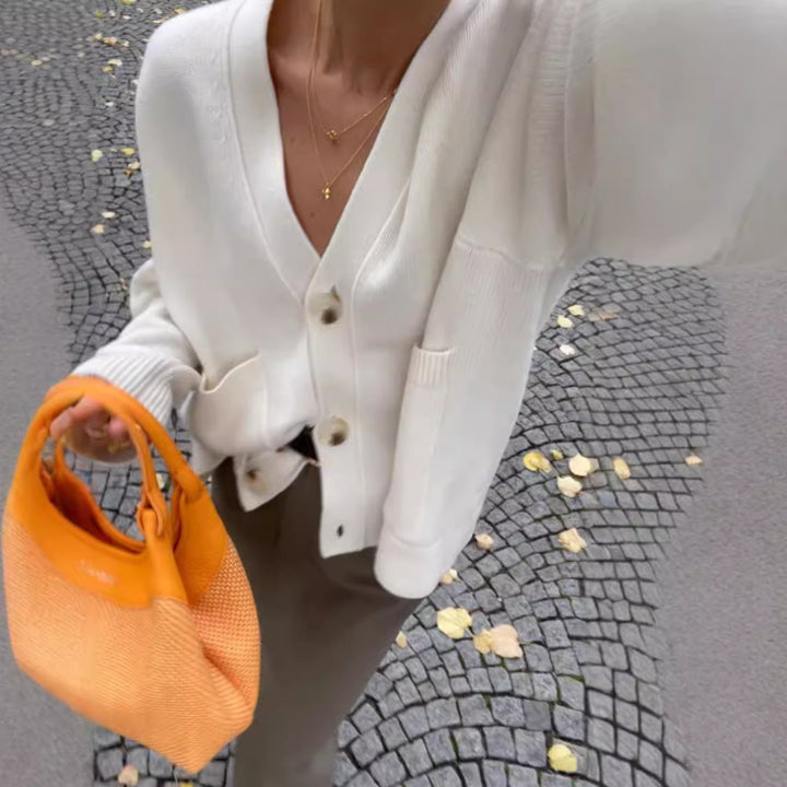 Women's oversized knitted cardigan with pockets and V-neck Lune London
