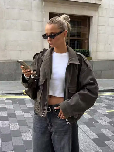 Ladies Oversized Fashion Jacket with Practical Flap Pockets Lune London