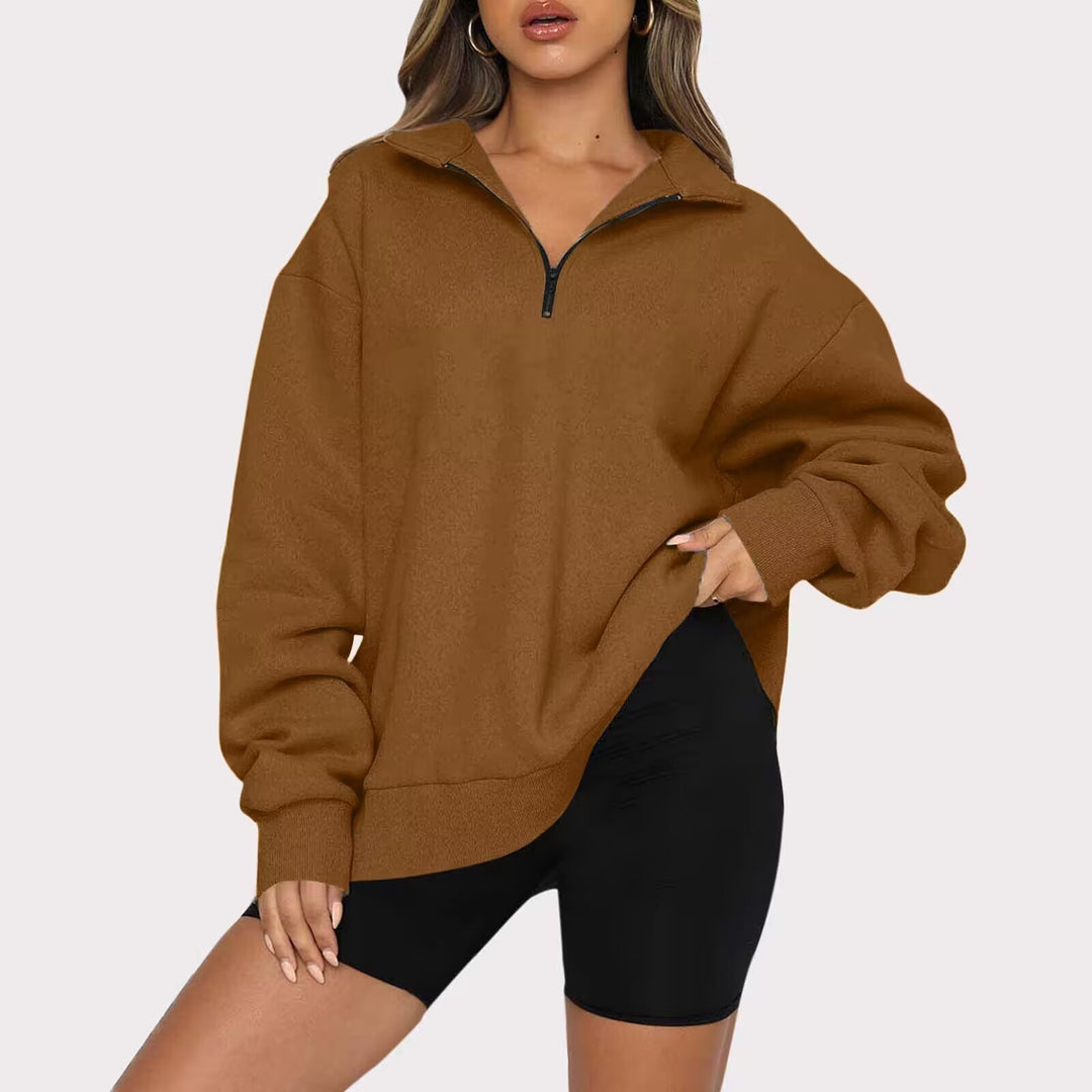 Oversized zip-up pullover for women with high collar Lune London