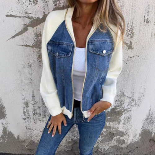 Casual sweatshirt jacket for women with denim style and fleece sleeves Lune London