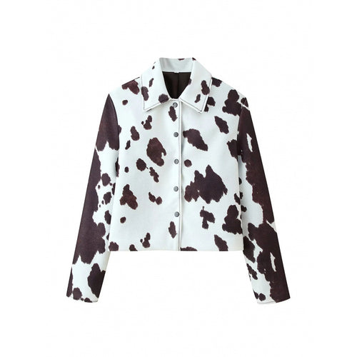 Faux leather jacket for women with a modern cow spot pattern Lune London