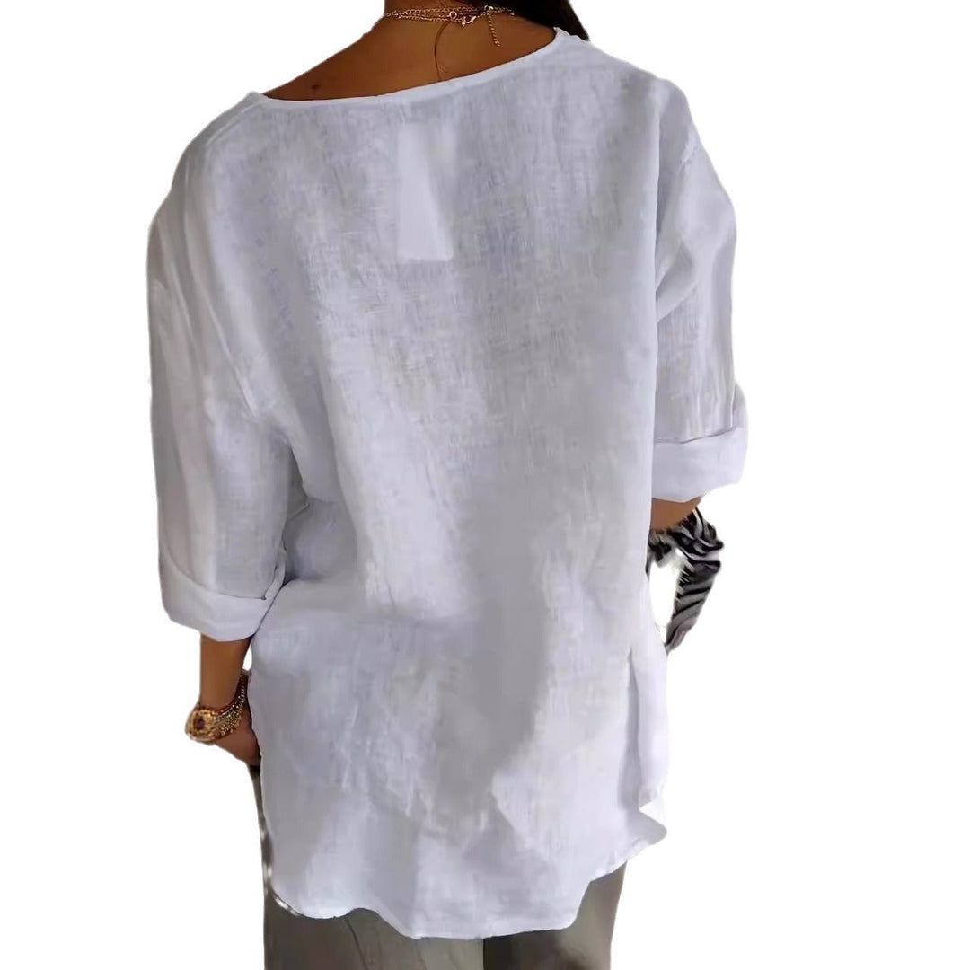 Women's Airy Linen Blouse with Button Details and Casual Cut Lune London