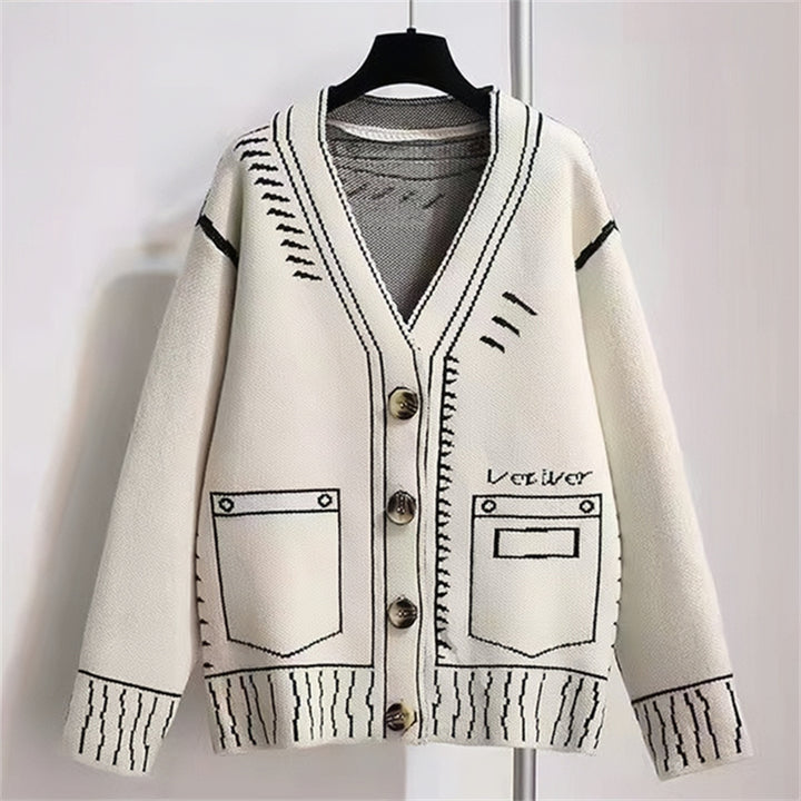 Knit jacket for women with a unique graphic design and high-quality button details Lune London
