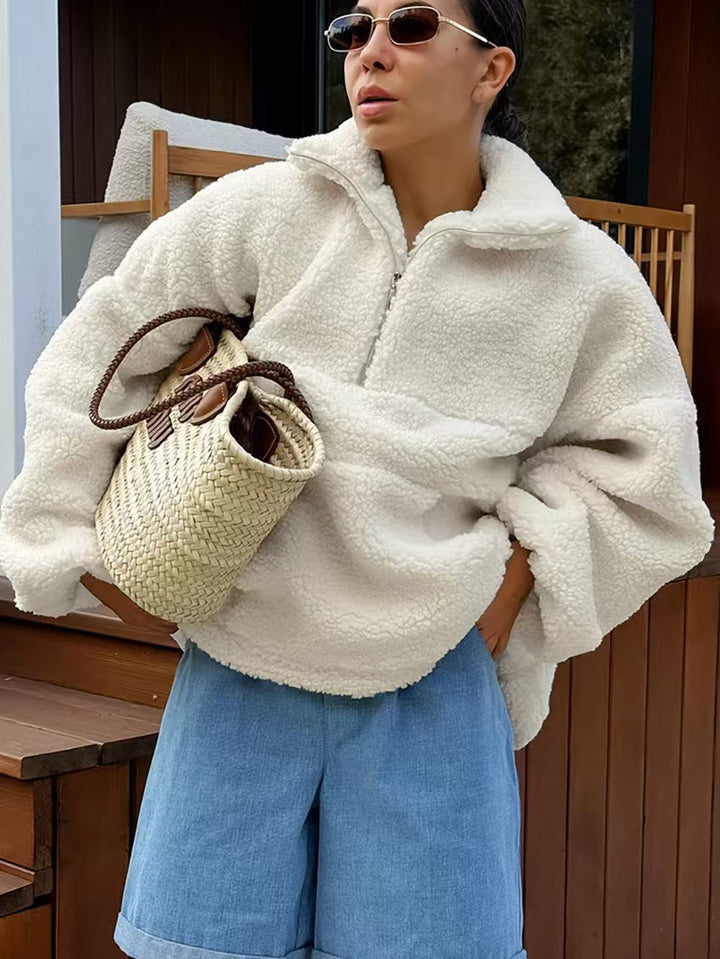 Fleece pullover for women with high collar Lune London