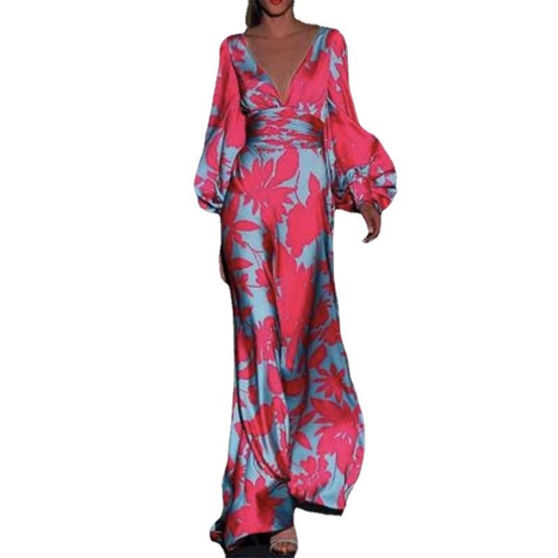 Maxi dress for women with deep V-neck and voluminous sleeves Lune London