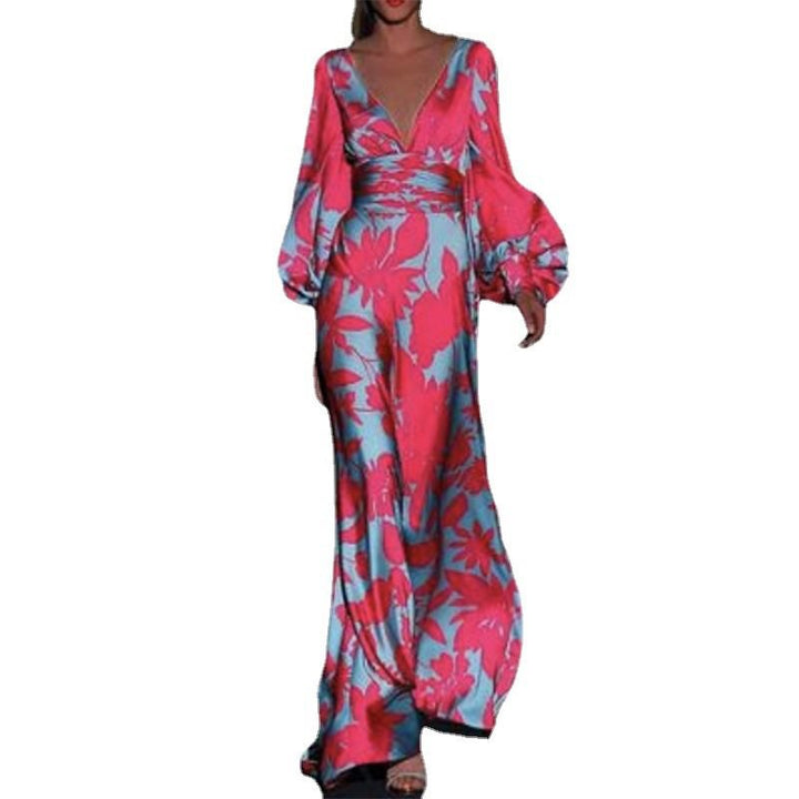 Maxi dress for women with deep V-neck and voluminous sleeves Lune London