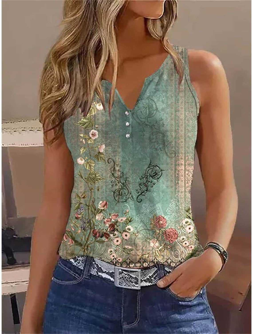 Ladies Elegant sleeveless top with floral accents Lune London