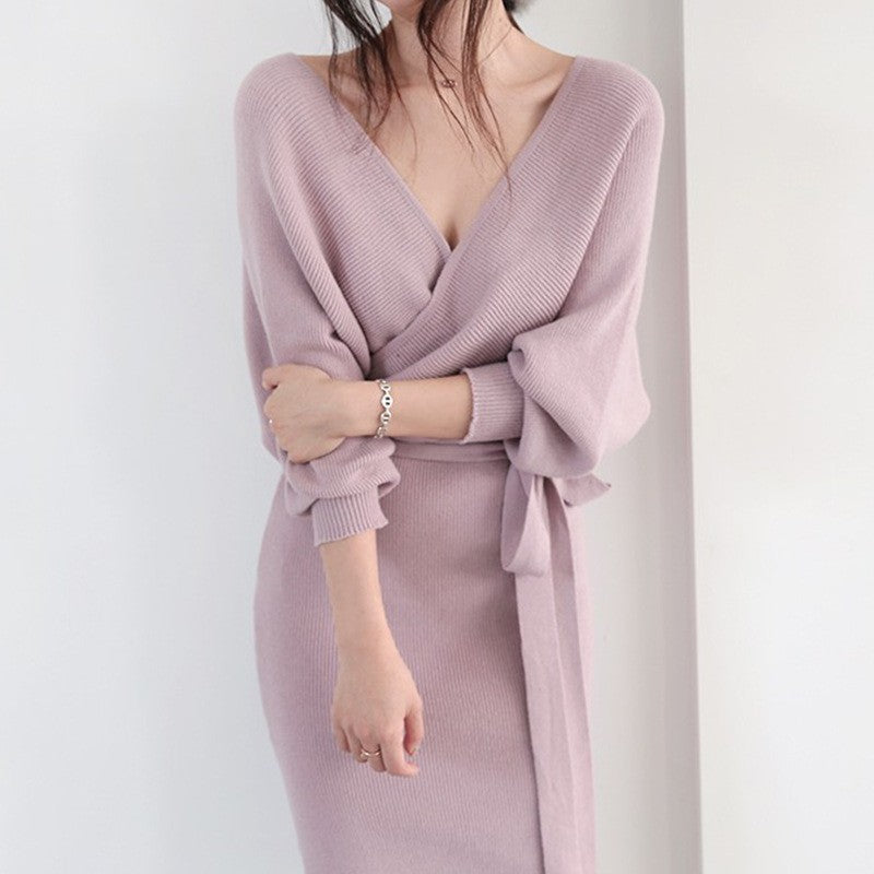 Robe portefeuille pour femmes en tricot doux Chic & Stil