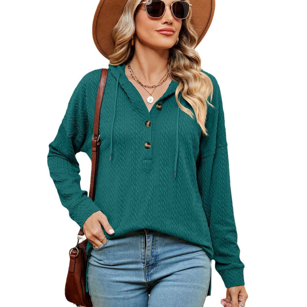 Casual women's sweater with button details and hood Lune London