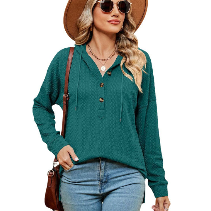 Casual women's sweater with button details and hood Lune London